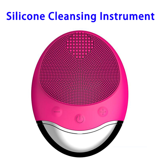 Waterproof USB Rechargeable Ultrasonic Silicone Facial Cleansing Massager (Rose Red)