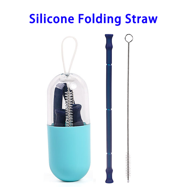 FDA Approved Reusable Silicone Drinking Collapsible Straw with Case (Black)