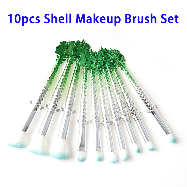 10pcs Lucky Fish Synthetic Fiber Shell Makeup Brush Set
