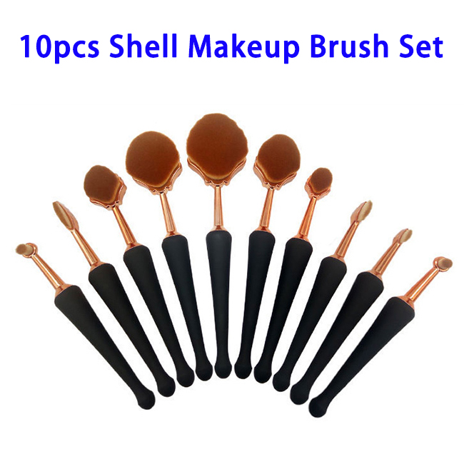 10pcs Electroplated Handle Shell Makeup Brushes Set
