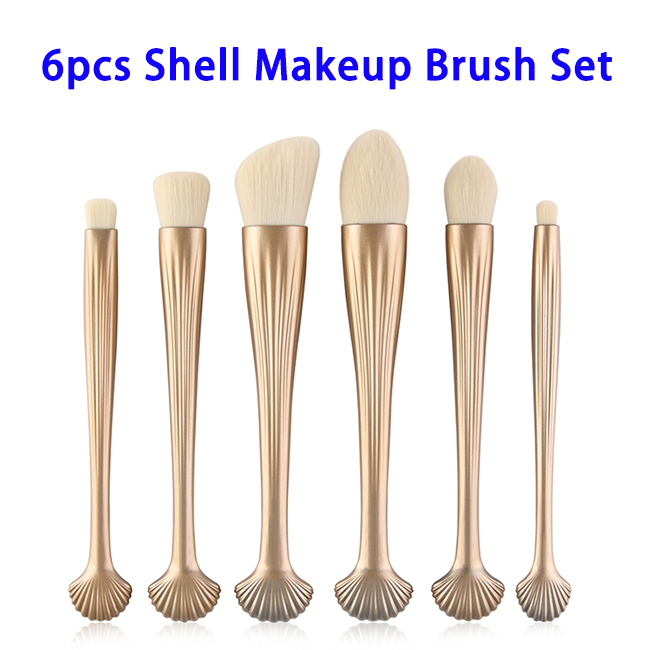 6pcs Nylon Hair Shell Makeup Brush Set (Golden)