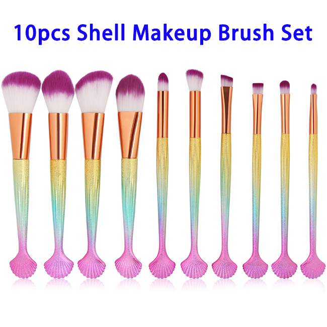 10pcs/set Powder Foundation Beauty Cosmetics Shell Makeup Brushes Set (Color 2)