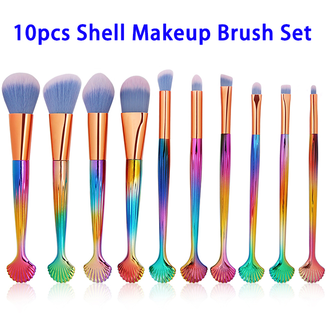 10pcs/set Powder Foundation Beauty Cosmetics Shell Makeup Brushes Set (Color 3)
