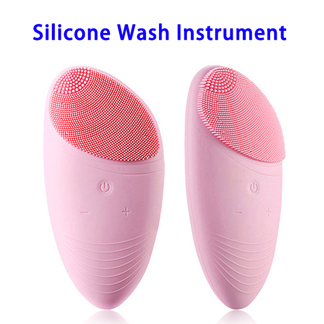 Electric Ultrasonic Silicone Facial Cleaning Massager (Pink)