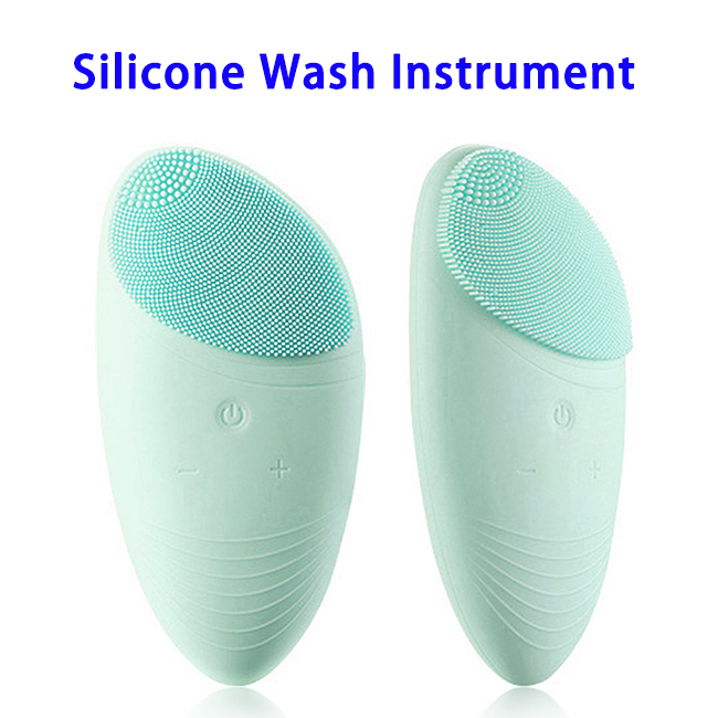 Electric Ultrasonic Silicone Facial Cleaning Massager (Green)