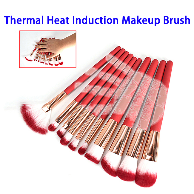 10pcs Powder Foundation Cosmetics Tool Thermal Heat Induction Makeup Brushes Set