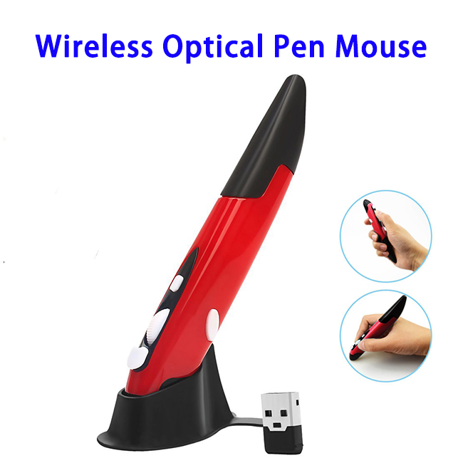 Portable 2.4G Wireless Adjustable Digital Pen Mouse USB Ergonomic Mice for Computer (Red)