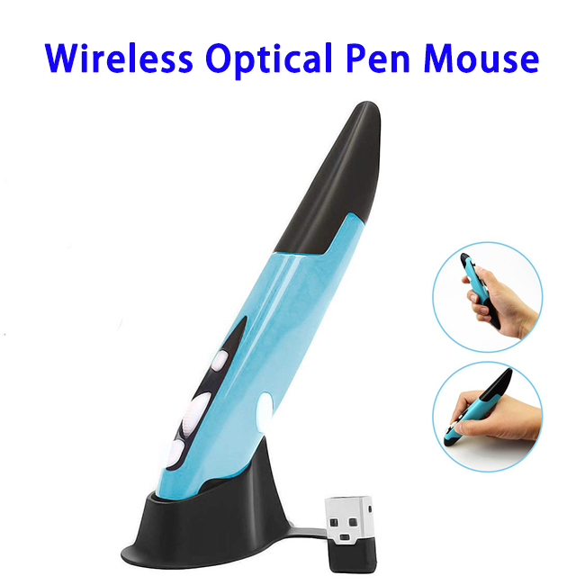 Portable 2.4G Wireless Adjustable Digital Pen Mouse USB Ergonomic Mice for Computer (Blue)