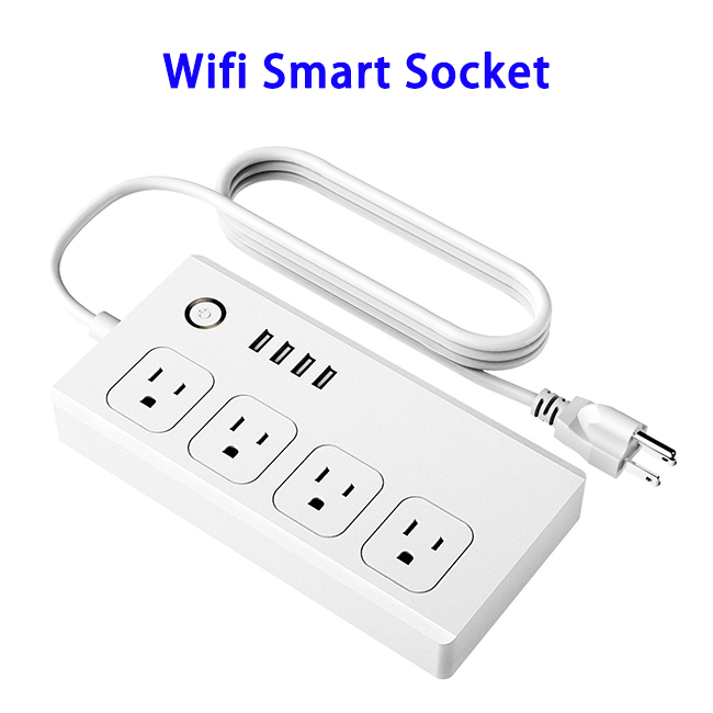 CE ROHS Approved 4 Outlet 4 USB Port Wifi Smart Power Strip (US Plug)