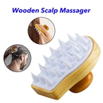 Wooden Wet and Dry Hair Scalp Care Brush Scalp Scrubber Massager Silicone Shampoo Brush Shower Brush