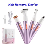 Rechargeable 4 in 1 Ear Nose Hair Trimmer Painless Body Eyebrow Facial Hair Remover for Women