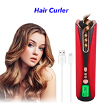 Portable Rechargeable Wireless Cordless Auto Hair Curler Ceramic Rotating Automatic Curling Iron (Red)