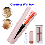 2 in 1 Adjustable Temperature Hair Curler and Straightener Cordless Flat Iron Professional Hair Straightener (Pink)