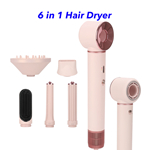 Professional 6 in 1 Hair Styler Portable Hairdryer 110000rpm High Speed Blow Dryer Brush Ionic Multi Styler(Pink)