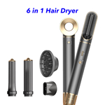 Professional 6 in 1 Hair Styler Portable Hairdryer 110000rpm High Speed Blow Dryer Brush Ionic Multi Styler(Grey)