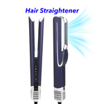 Professional Styling Tool LCD Display 2 in 1 Wet to Dry Hair Dryer and Straightener with High Speed Air (Blue+Silver)