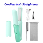 2 in 1 Cordless Electric Hair Straightener and Curler Flat Iron Portable Wireless Mini Hair Straightener(Green)