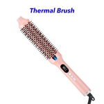 All in One Styling Tools Ceramic Coated Electric Thermal Crush Curling Iron Heated Round Brush with LCD Display