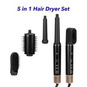 Professional Hair Tools 5 in 1 Auto Curler Blow Dryer Brush Negative Ionic High Speed Multi Hair Styler (Black)