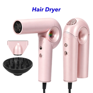 High Quality Negative Ionic High Speed Foldable Hair Dryer Electric Portable Salon Professional Blow Dryer with Diffuser (Pink)