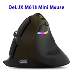 800/1200/1600/2400DPI Delux M618mini USB Rechargeable Wireless Vertical Mouse (Black + Brown)