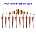 10pcs/set Powder Foundation Cosmetics Tool Oval Toothbrush Makeup Brushes Set (Silver Copper)