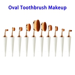 10pcs/set Powder Foundation Cosmetics Tool Oval Toothbrush Makeup Brushes Set (Rose Gold and White)