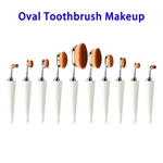 10pcs/set Powder Foundation Cosmetics Tool Oval Toothbrush Makeup Brushes Set (Silver and White)