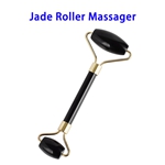 Noise Free Natural Stone Metal Welded Connector Jade Roller Massager (Obsidian Jade, Gold connect)