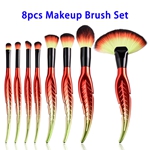 8pcs Leaf Design Synthetic Hair Electroplated Handle Makeup Brushes Set (Red)