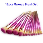 12pcs Synthetic Hair Electroplated Handle Makeup Brushes Set (Pink)