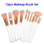 12pcs/set Soft Synthetic Hair Wood Handle Makeup Brushes with PU Bag (White)
