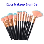 12pcs/set Soft Synthetic Hair Wood Handle Makeup Brushes with PU Bag (Black)