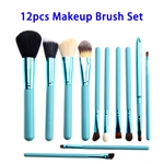 12pcs/set Super Soft Wood Handle Makeup Brushes with PU Bag (Cyan)