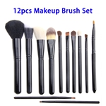 12pcs/set Super Soft Wood Handle Makeup Brushes with PU Bag (Black)