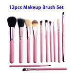 12pcs/set Super Soft Wood Handle Makeup Brushes with PU Bag (Pink)