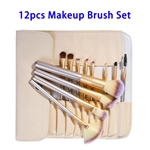12pcs/set Wood Handle Makeup Brushes Set with PU Bag