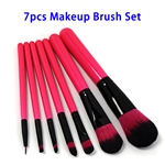 7pcs Portable Premium Synthetic Hair Rose Color Wood Handle Makeup Brushes