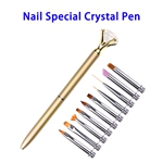 Full Functioning Nail Art Brushes Pen Special Crystal Pens Kit (Gold)
