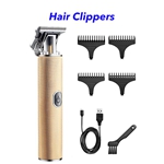 USB Rechargeable Cordless T Blade Hair Clipper Hair Trimmer (Gold)