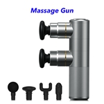 Double Heads 4 Speed Muscle Gun Massager Brushless Motor Mini Massage Gun with 8 Heads(Sliver)
