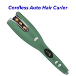 Cordless USB Rechargeable Electric Auto Hair Curler Ceramic Rotating Automatic Curling Iron (Green)