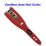 Cordless USB Rechargeable Electric Auto Hair Curler Ceramic Rotating Automatic Curling Iron (Red)