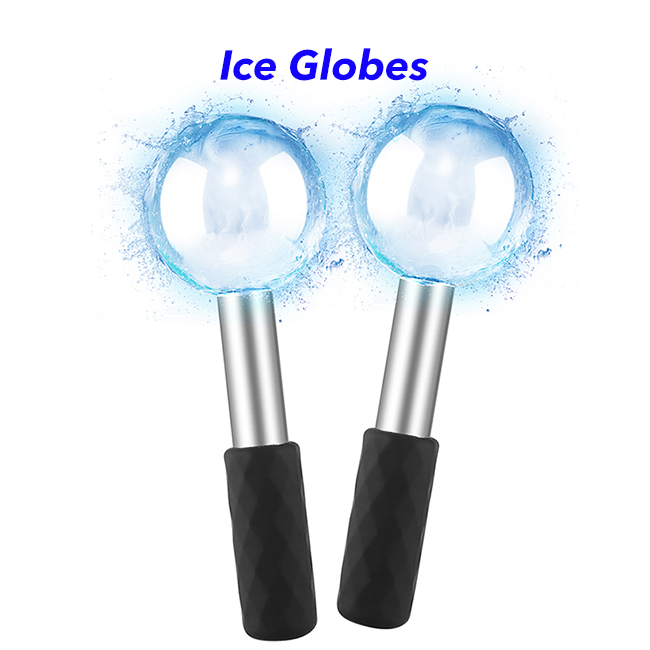 New Arrival Cooling Stainless Steel Heat and Cool Facial Ice Globes For Face (Black)