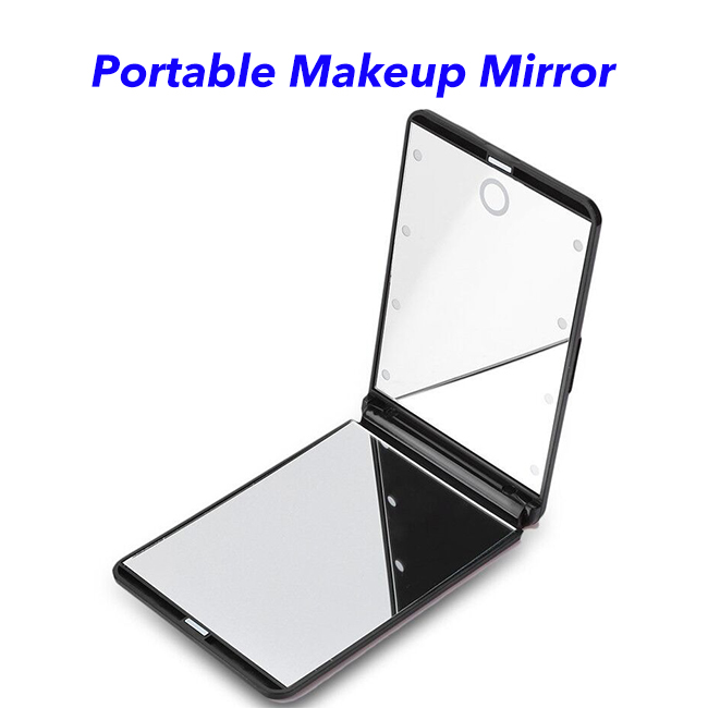 New Arrival Multifunctional Portable Foldable Mini LED Beads Cosmetic Illuminated Makeup Mirror with Light (black)