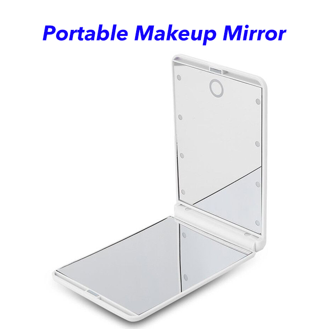 New Arrival Multifunctional Portable Foldable Mini LED Beads Cosmetic Illuminated Makeup Mirror with Light (white)
