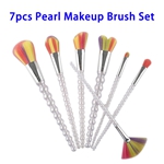7pcs Soft Colorful Synthetic Hair Pearl Makeup Brushes Set (White)