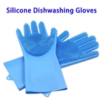 FDA Reusable Dish Wash Scrubbing Sponge Silicone Cleaning Gloves (Blue)