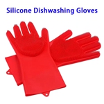 FDA Reusable Dish Wash Scrubbing Sponge Silicone Cleaning Gloves (Red)