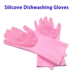 FDA Reusable Dish Wash Scrubbing Sponge Silicone Cleaning Gloves (Pink)